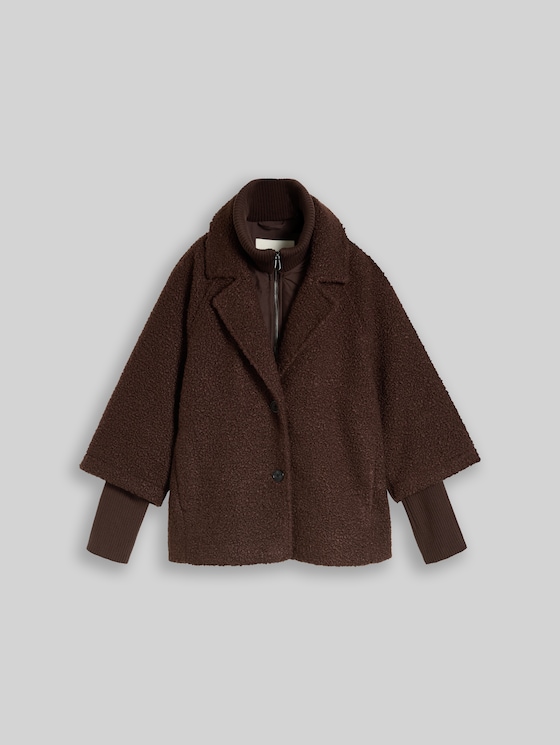 Cosy cape jacket in a 2-in-1 style - java dark brown boucle