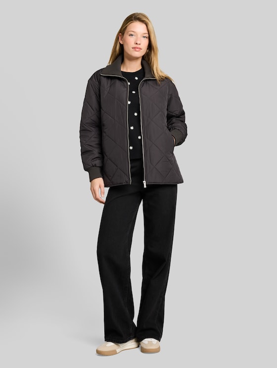 Quilted jacket with a stand-up collar - Coal Mine Grey