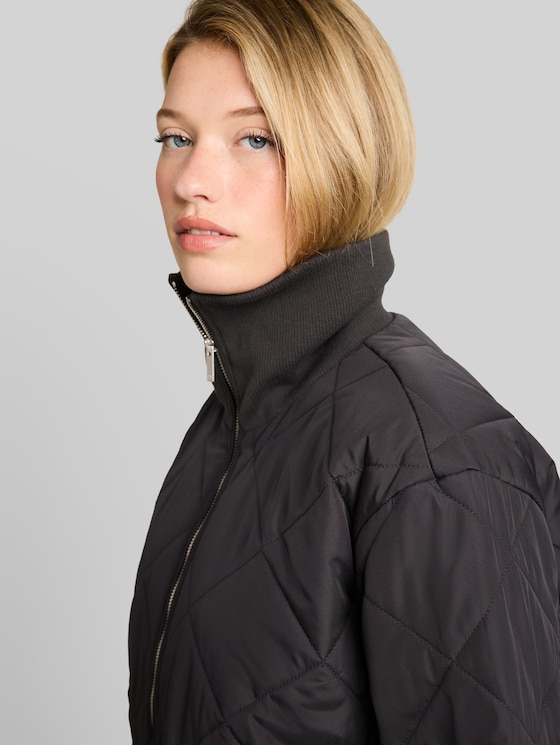 Quilted jacket with a stand-up collar - Coal Mine Grey