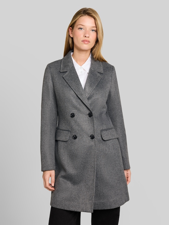 Slim-fit coat with pockets - dark coal grey melange