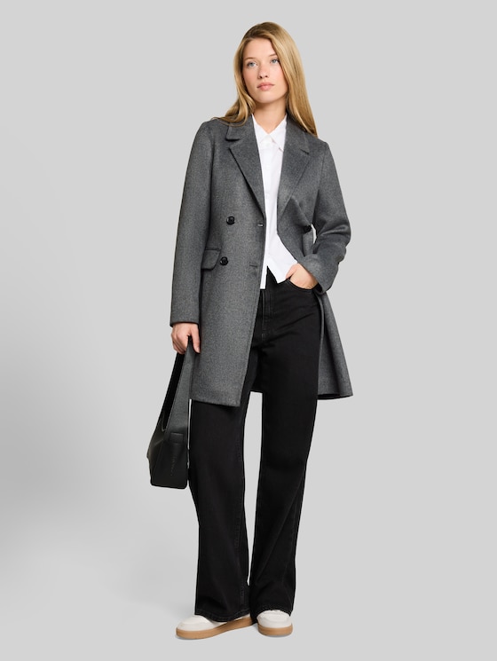 Slim-fit coat with pockets - dark coal grey melange