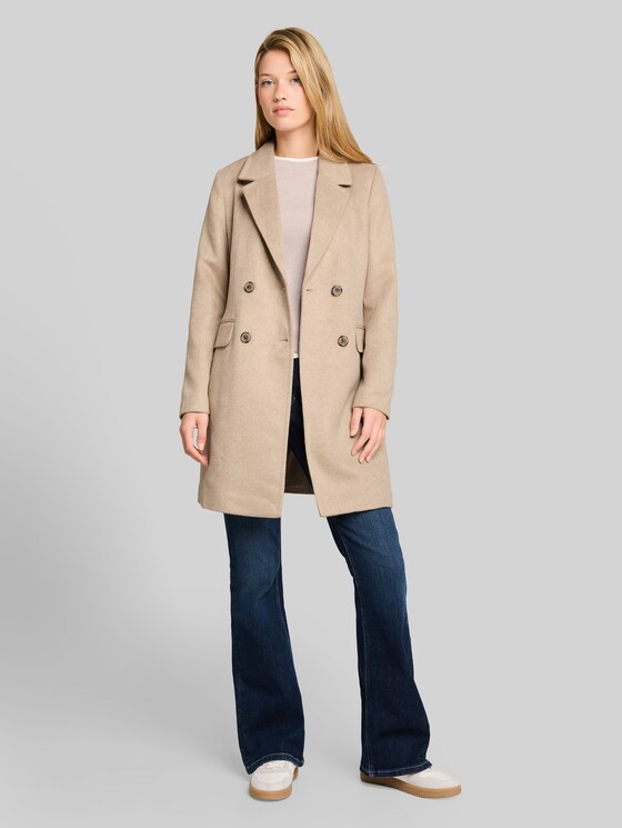 Slim-fit coat with pockets - mink beige melange
