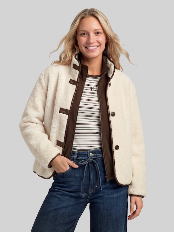 Teddy jacket with pockets - light cream beige