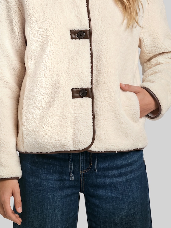 Teddy jacket with pockets - light cream beige