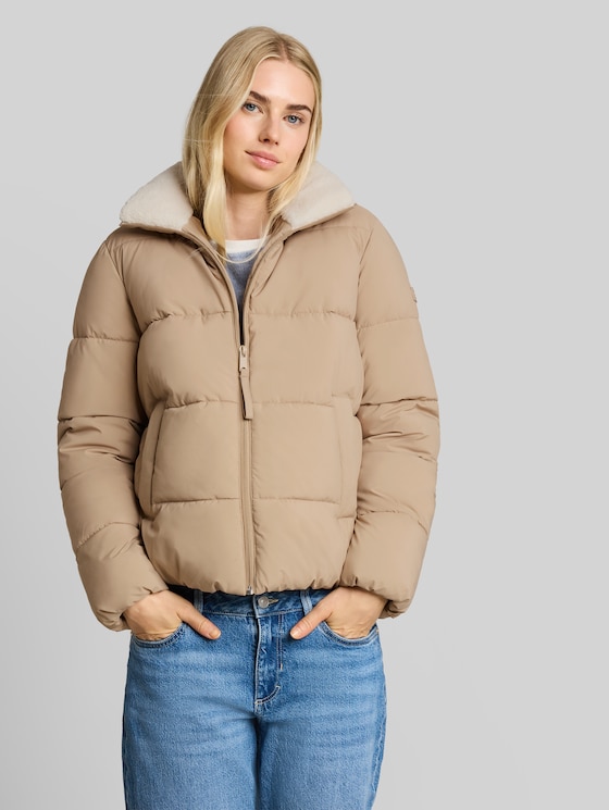 Puffer jacket with teddy collar - Mink Beige