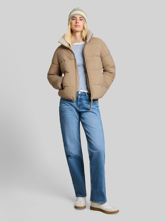 Puffer jacket with teddy collar - Mink Beige