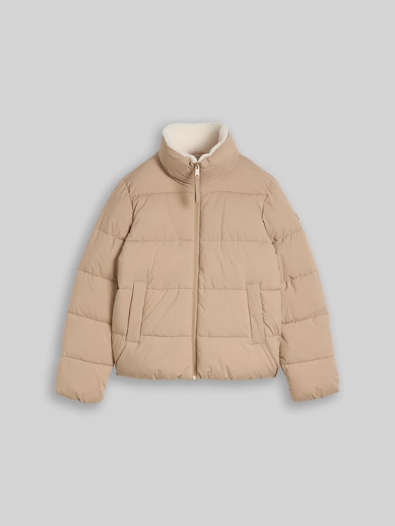 Puffer jacket with teddy collar - Mink Beige