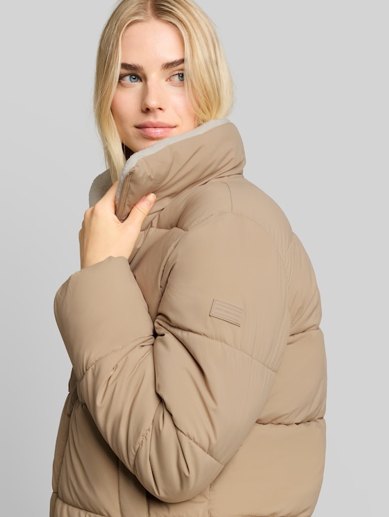 Puffer jacket with teddy collar - Mink Beige