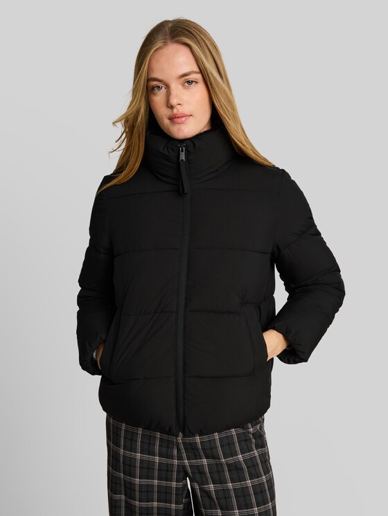Puffer jacket with teddy collar - deep black