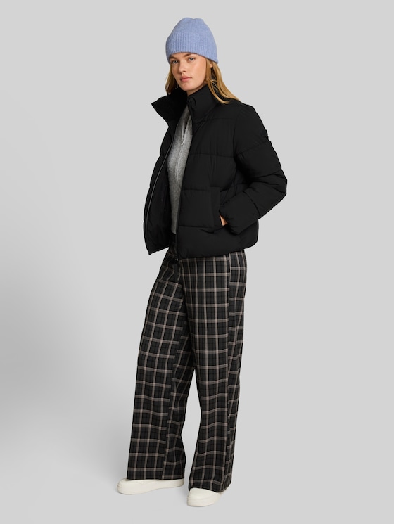 Puffer jacket with teddy collar - deep black