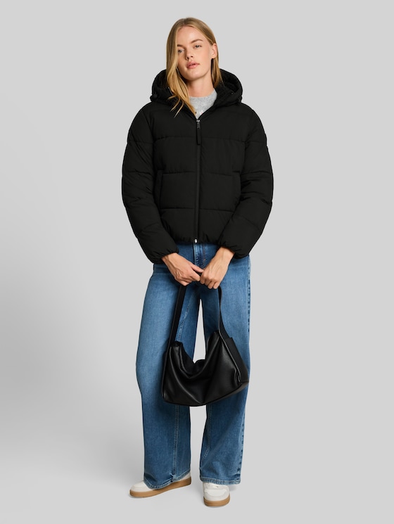 Puffer jacket made from water-repellent fabric - deep black
