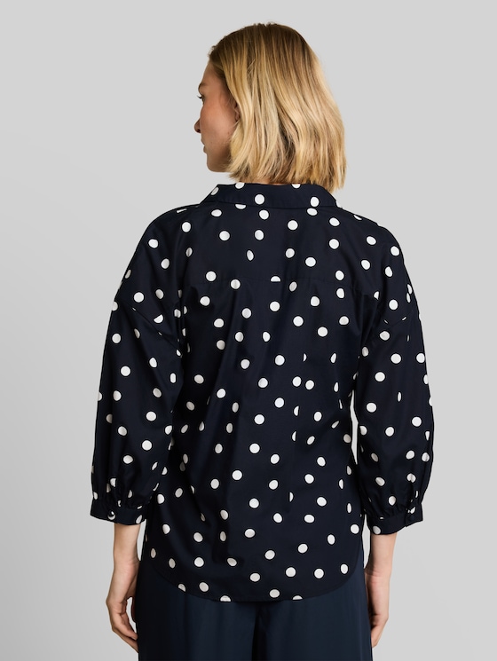 Loose-fit wrap blouse - navy big dot design