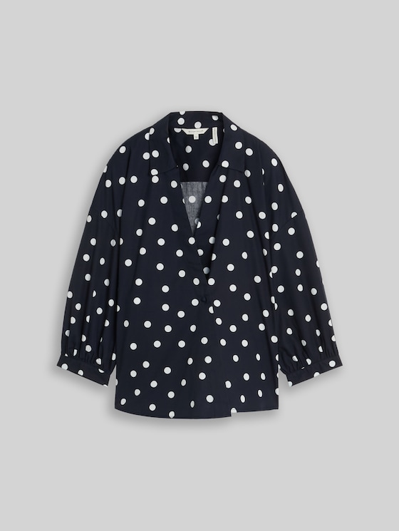 Loose-fit wrap blouse - navy big dot design