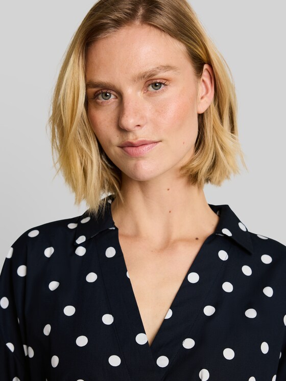 Loose-fit wrap blouse - navy big dot design