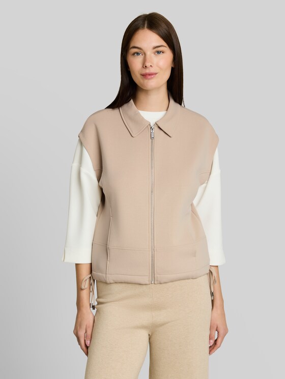 Loose-fit sweatshirt waistcoat with collar - Gravel Beige