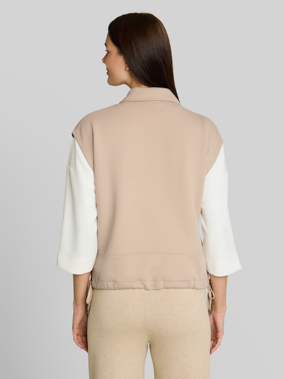 Loose-fit sweatshirt waistcoat with collar - Gravel Beige