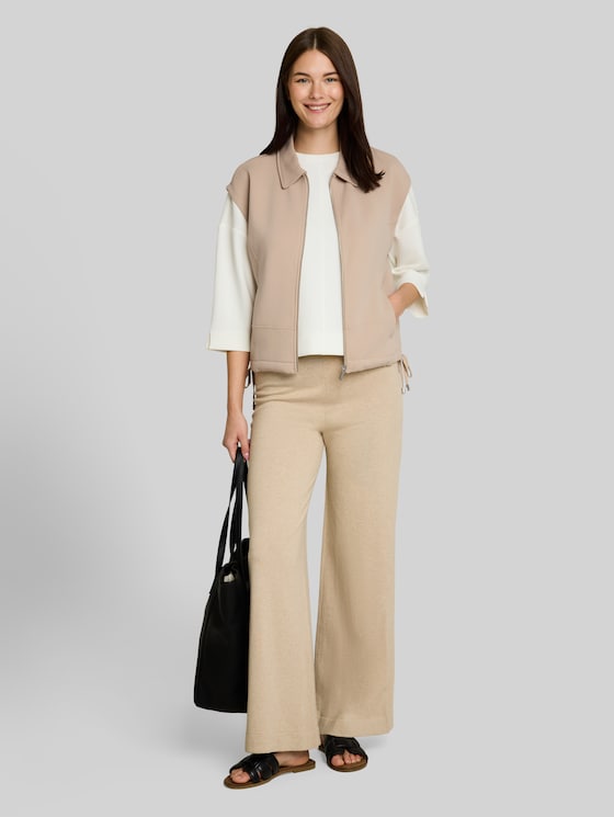 Loose-fit sweatshirt waistcoat with collar - Gravel Beige