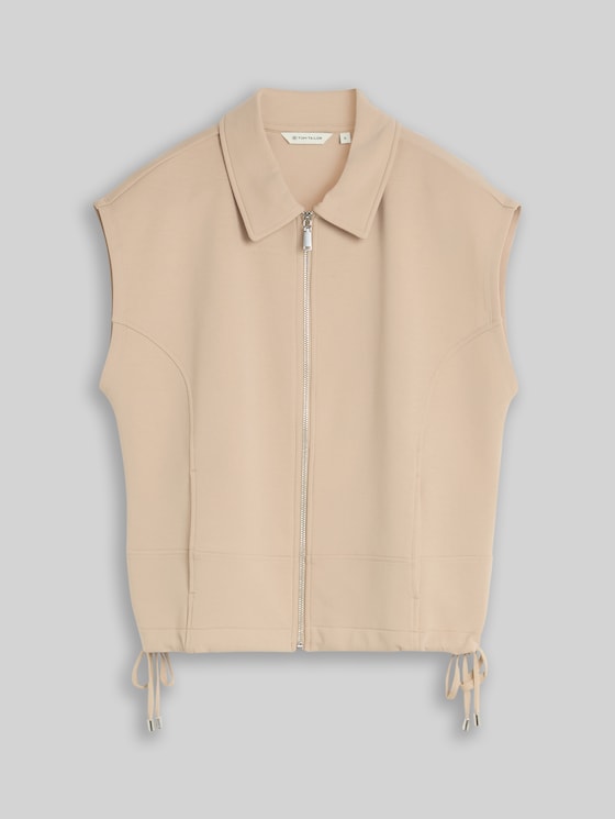Loose-fit sweatshirt waistcoat with collar - Gravel Beige
