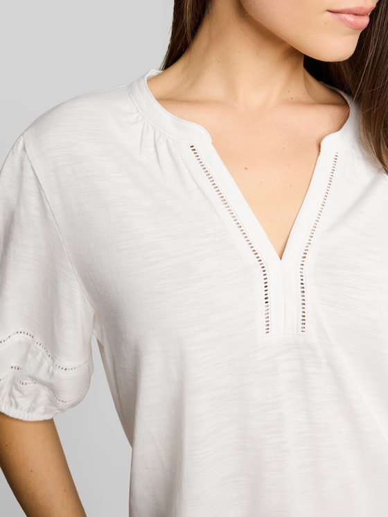 Blouse-style T-shirt with lace details - Whisper White
