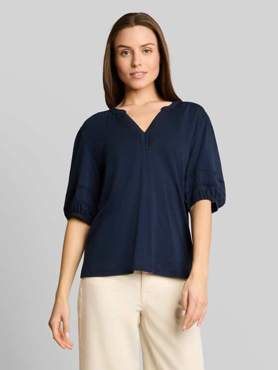 Blouse-style T-shirt with lace details - sky captain blue