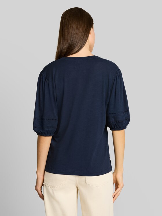 Blouse-style T-shirt with lace details - sky captain blue