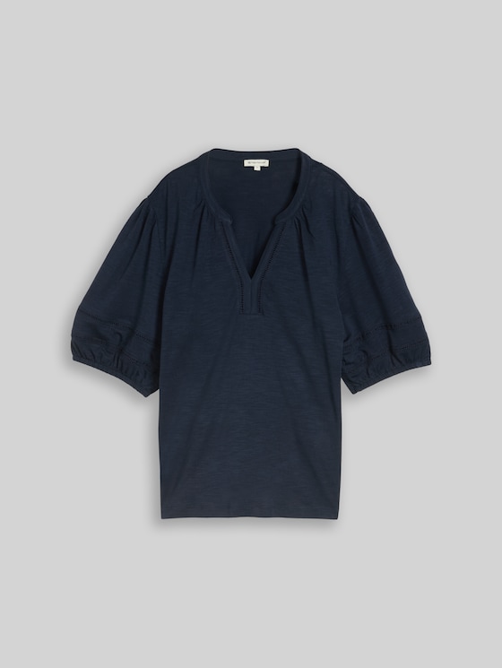 Blouse-style T-shirt with lace details - sky captain blue
