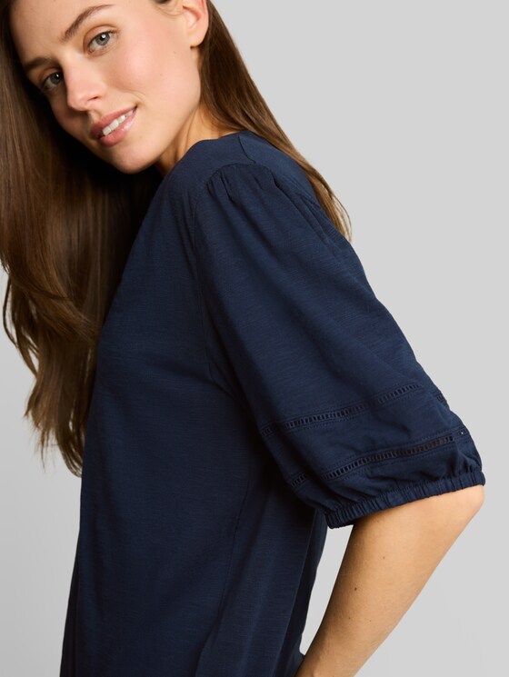 Blouse-style T-shirt with lace details - sky captain blue