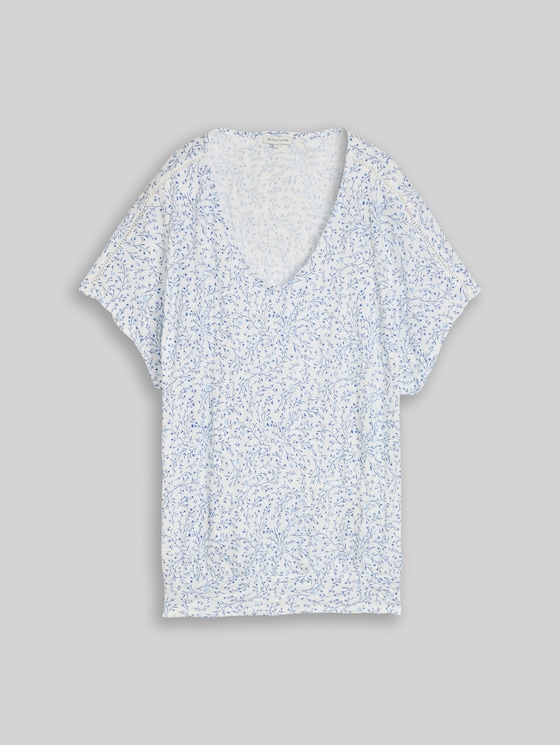 Crinkle T-shirt with pattern - white small leaves design