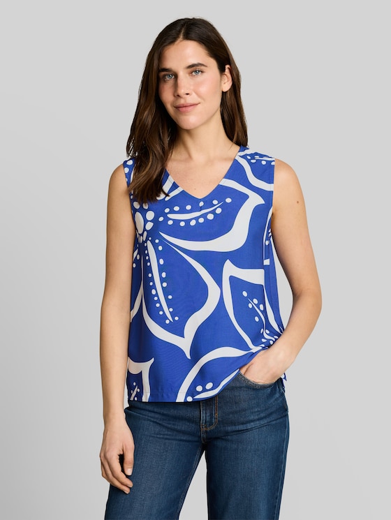 Floral print top - shiny royal blue