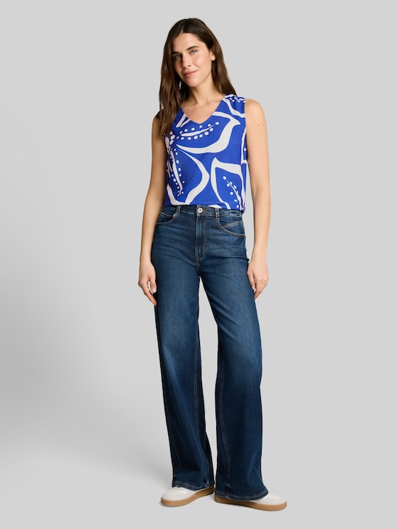 Floral print top - shiny royal blue