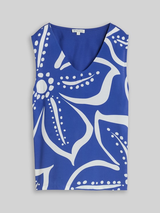 Floral print top - shiny royal blue