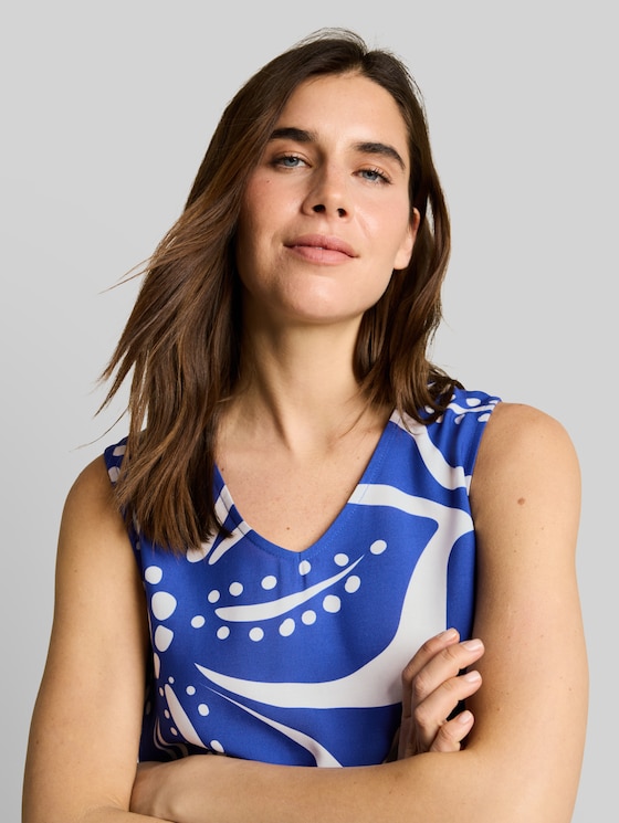 Floral print top - shiny royal blue