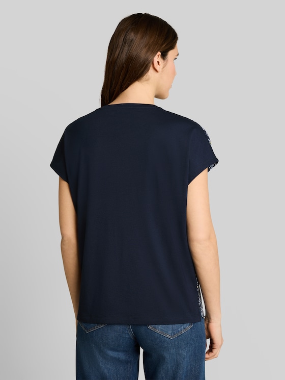 T-shirt in a mix of materials - sky captain blue