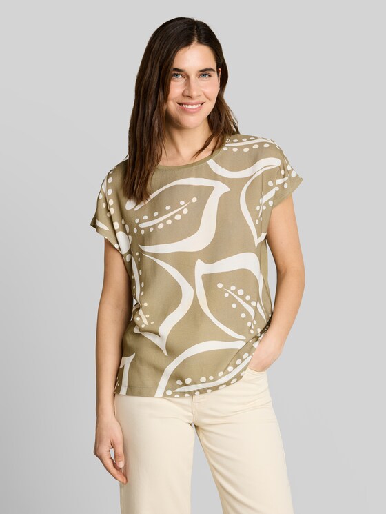 T-shirt in a mix of materials - Silver Olive