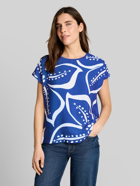 T-shirt in a mix of materials - shiny royal blue