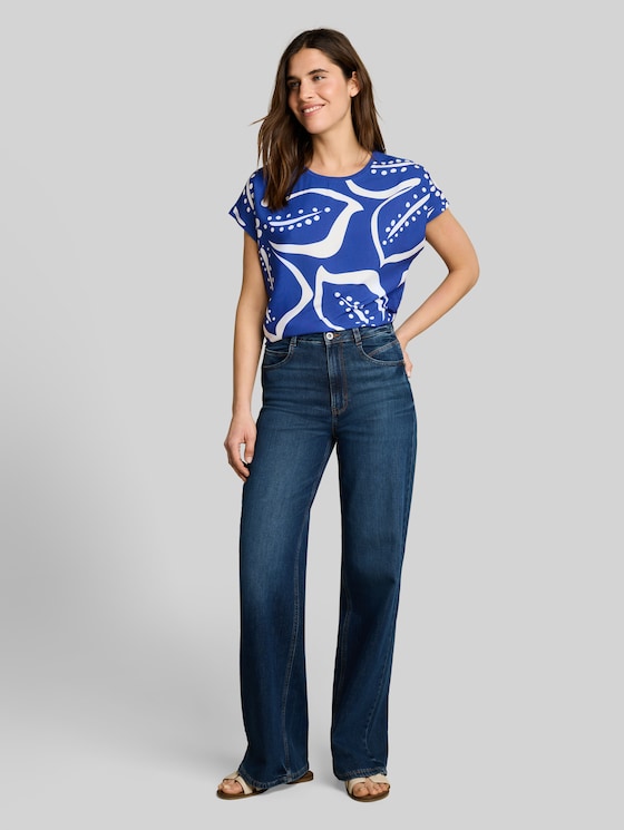T-shirt in a mix of materials - shiny royal blue