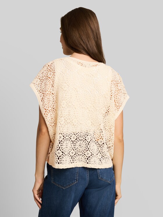 Crochet top with button placket - Dove White