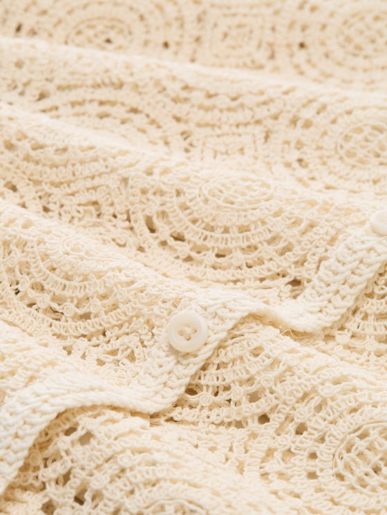 Crochet top with button placket - Dove White