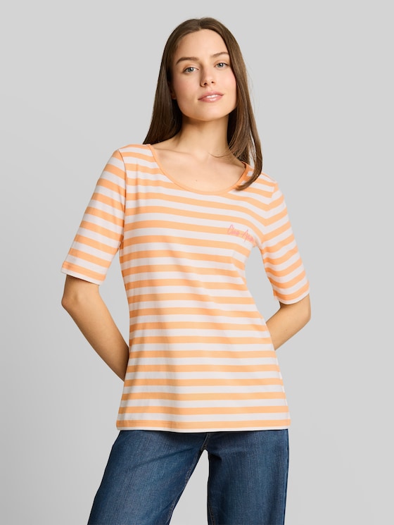 T-shirt with embroidery - orange white stripe