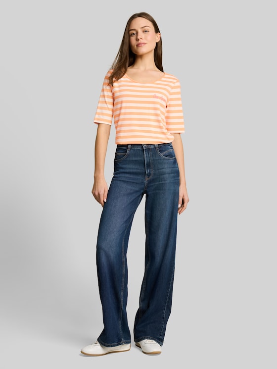 T-shirt with embroidery - orange white stripe