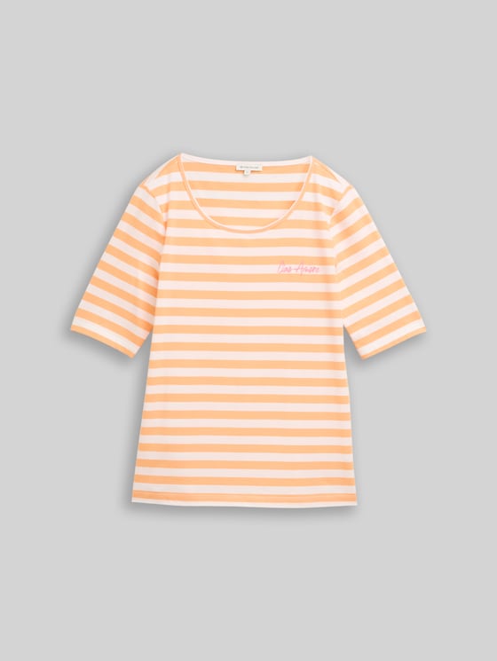 T-shirt with embroidery - orange white stripe