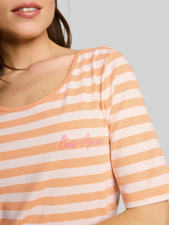 T-shirt with embroidery - orange white stripe