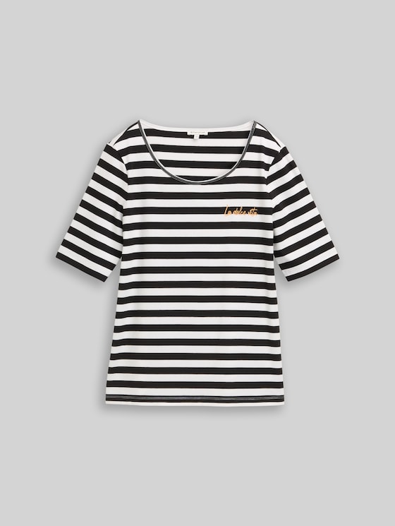T-shirt with embroidery - black white stripe