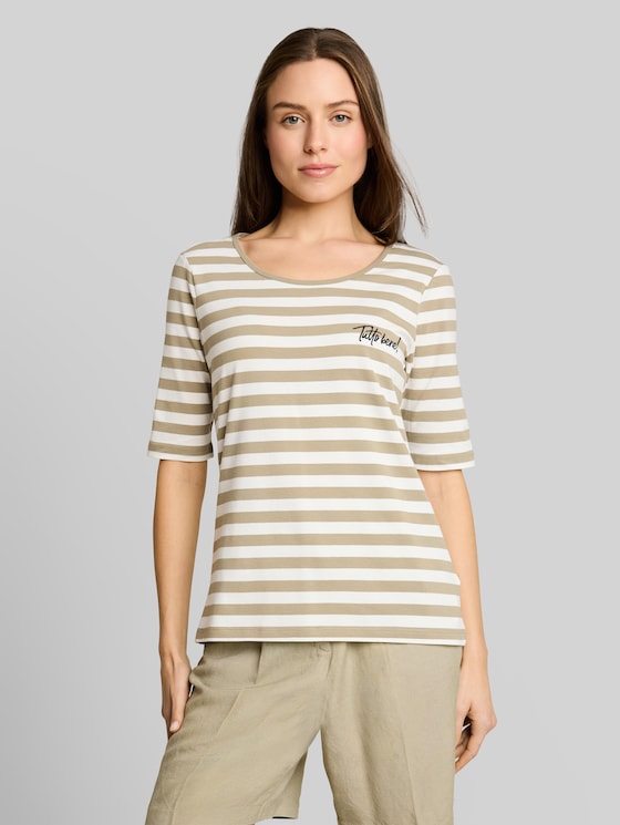 T-shirt with embroidery - olive white stripe