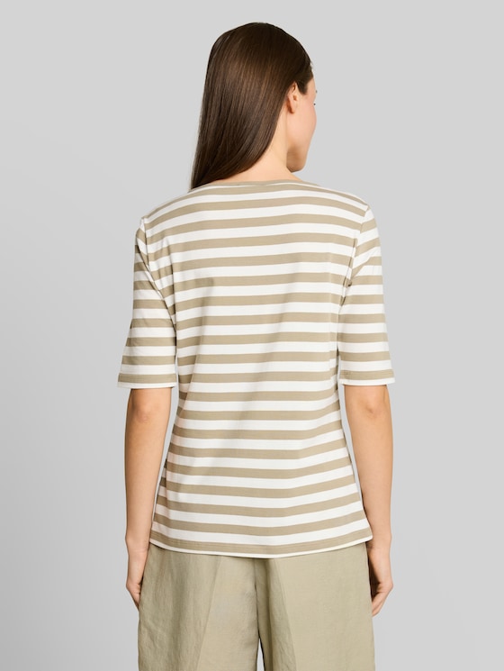 T-shirt with embroidery - olive white stripe