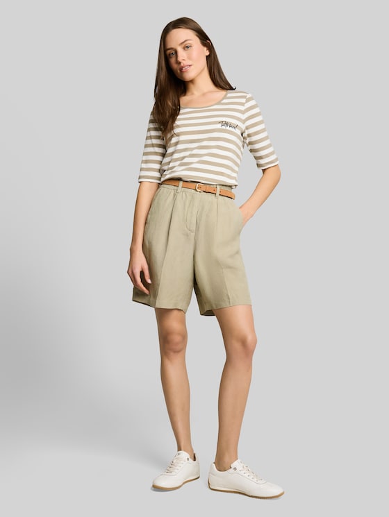 T-shirt with embroidery - olive white stripe