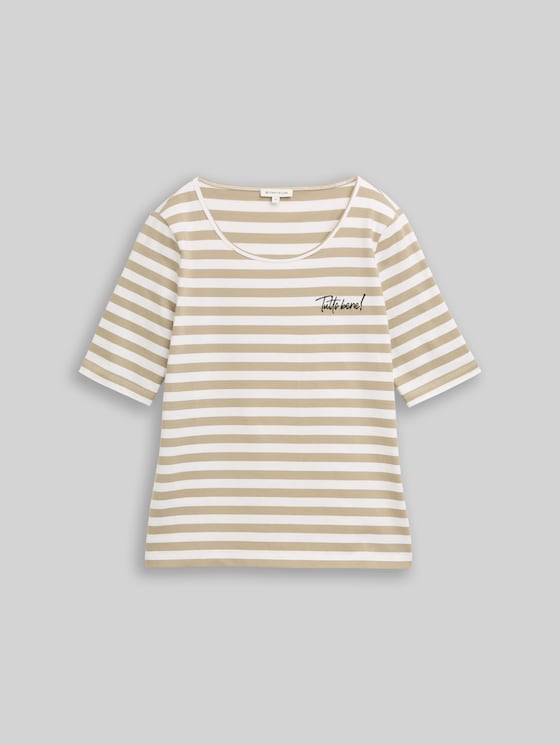 T-shirt with embroidery - olive white stripe