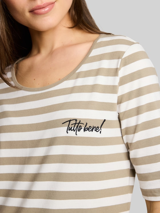 T-shirt with embroidery - olive white stripe