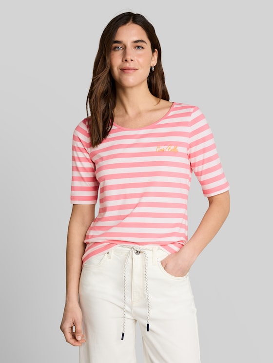 T-shirt with embroidery - pink white stripe