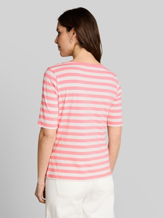 T-shirt with embroidery - pink white stripe